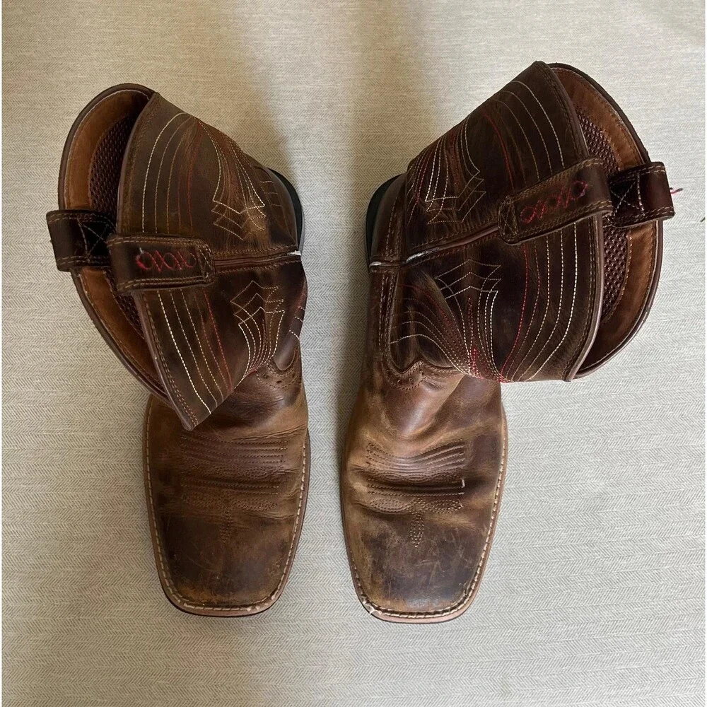Ariat Men's Cowboy Western Boots Brown Leather Square Toe US 8 D